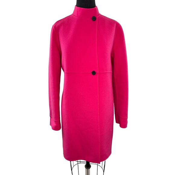Linda Allard Ellen Tracy Bright Pink Walker Coat Wool Casual Mock Neck Size 10 - Picture 1 of 7